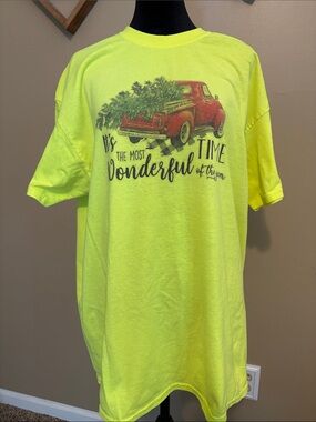 Women's Neon Yellow Holiday Truck Graphic Tee